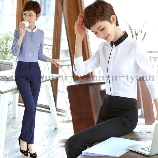 楽天市場 シャツ ブラウス レディース ストライプシャツ ビジネス 事務服 開襟 長袖 オフィス 制服 就活 シャツ スーツ 通勤 OL 薄手 S ML : ショップYRA