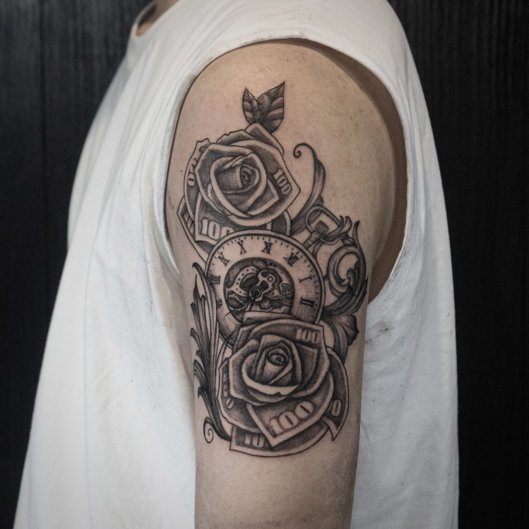 Money and Rose Tattoo Sketch