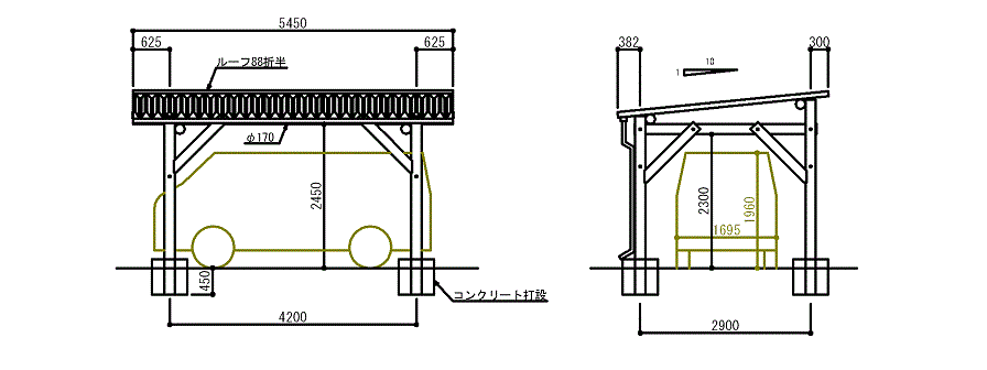 オリジナル木製カーポート変形2台用 駐輪スペース- トラディショナル - ガレージ - 他の地域 - トカチのカタチ 庭十勝Houzzハウズ