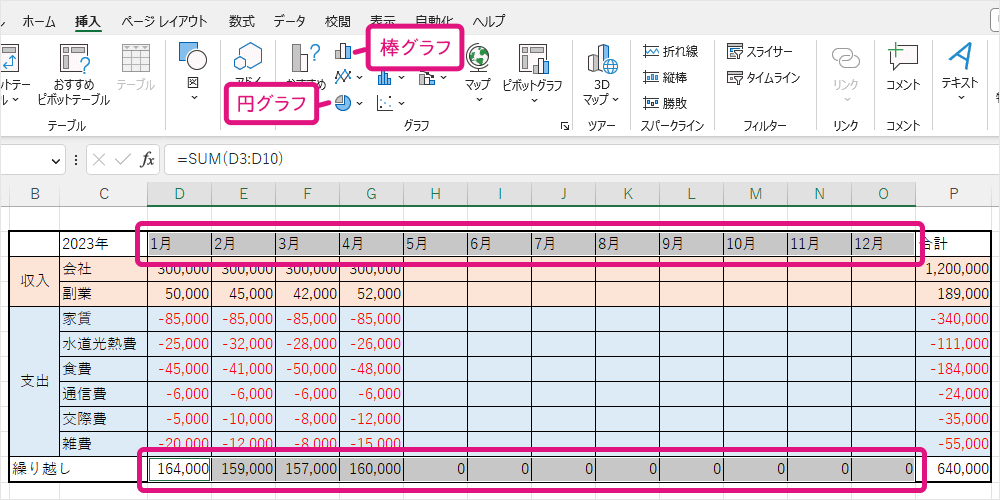 日別・週別・月別の家計簿エクセル＆ワード💗無料ダウンロード「かわいい」雛形・テンプレート素材