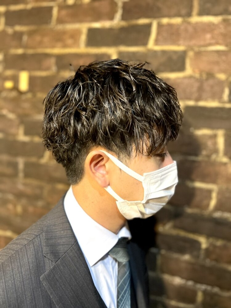 ビジネス毛流れニュアンスパーマヘアカタログ高級理容室 床屋 ヒロ銀座ヘアーサロン