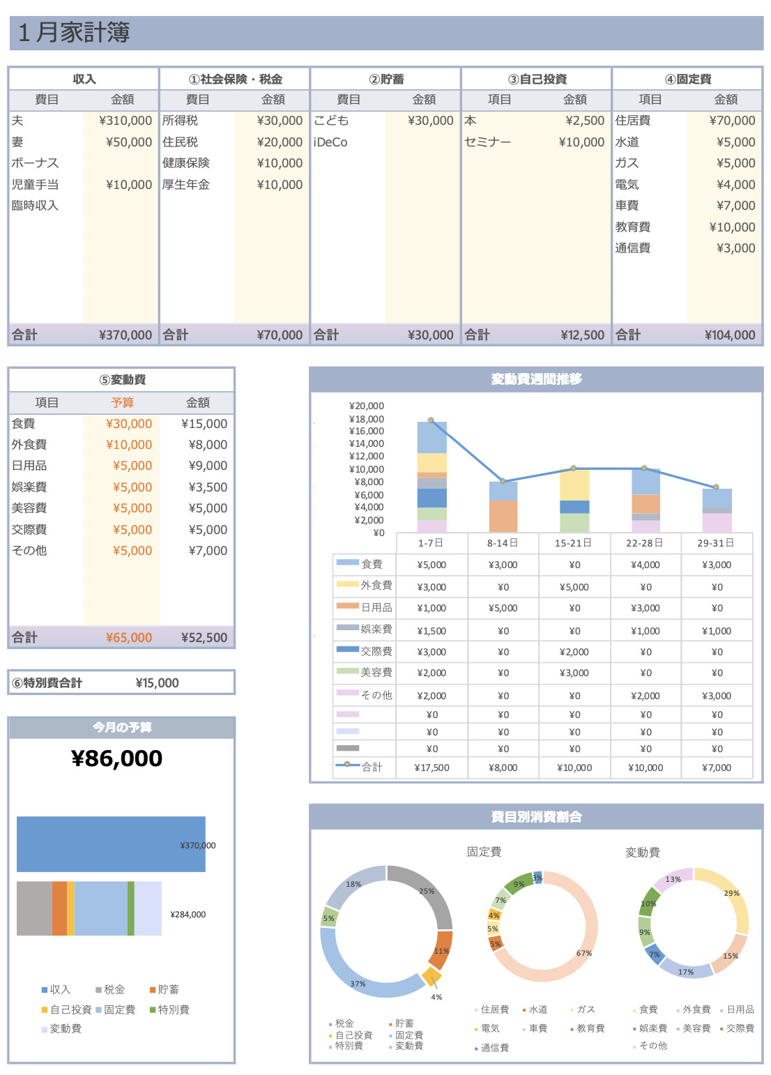 年間家計簿表の無料テンプレート素材 エクセル無料テンプレート Mac・Windows 『ひな形ジャーナル』