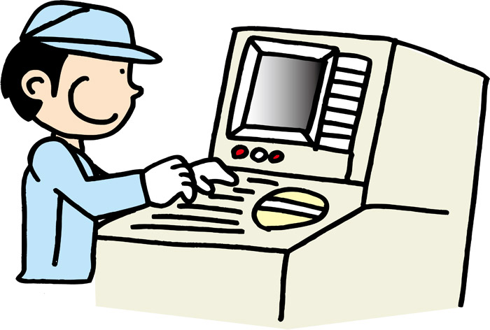 機械を動かす工場で仕事をする働く人 - 産業イメージ 無料イラスト