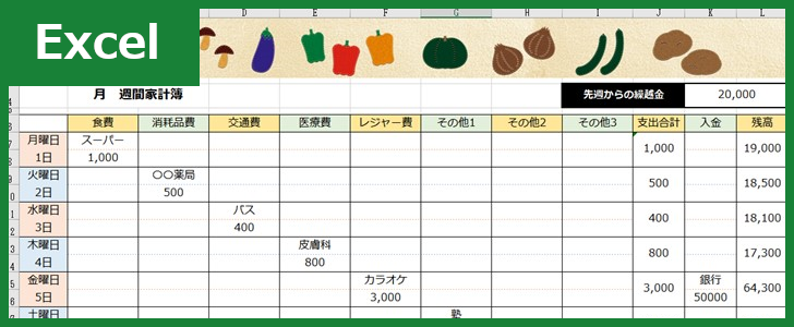 初心者でも簡単に作成できる「一カ月家計簿」一人暮らしの方にもおすすめ！手書きのネコのイラストでほっこり♪無料テンプレート！可愛いだらけ