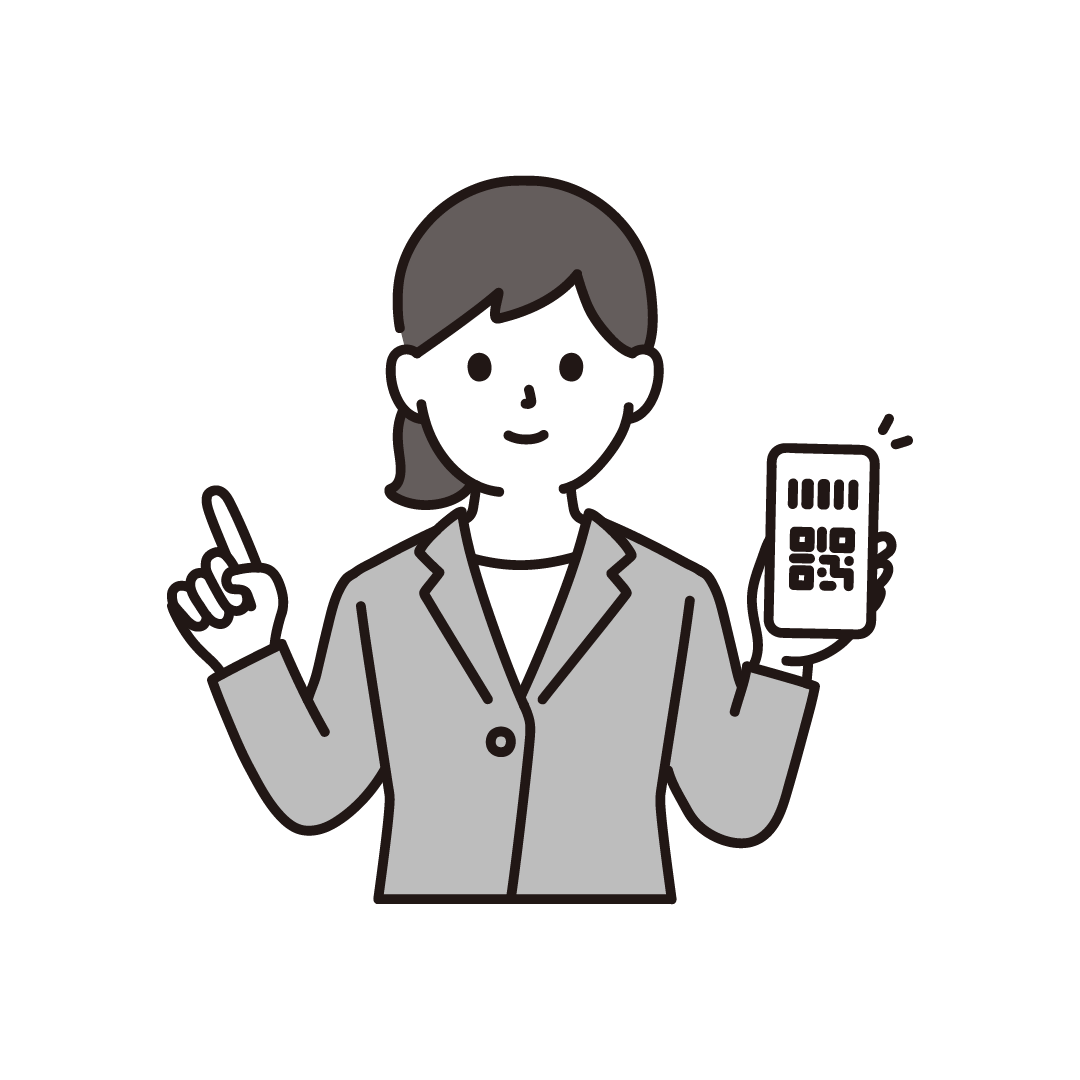 レジで電子決済する女性客のイラスト