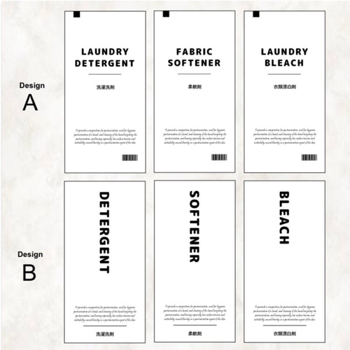 100均「詰め替え容器用ラベルシール 洗濯・掃除用」の商品情報とラベルの種類とサイズ。セリアとキャンドゥで販売 4969757143940