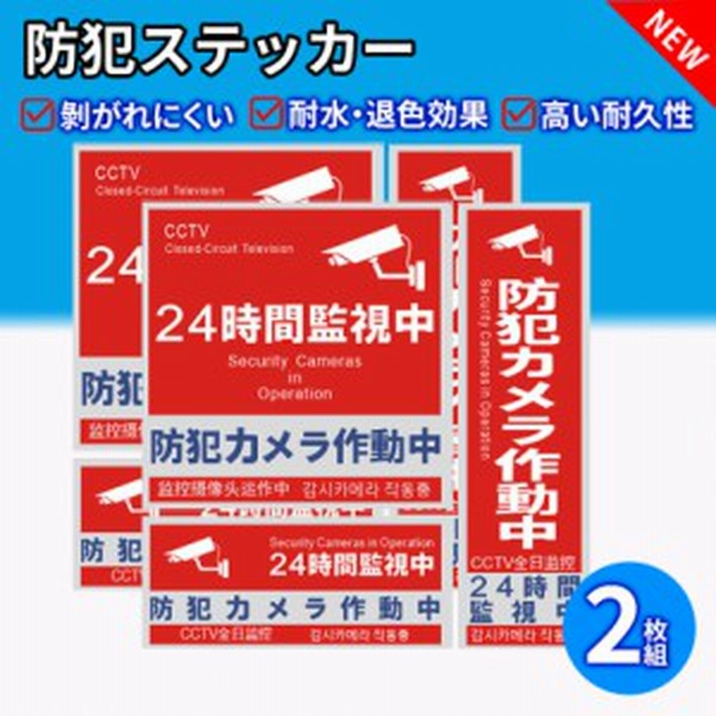大型 防犯 警告 ステッカー 防犯カメラ２４時間録画作動中 英語 2枚セットあい屋