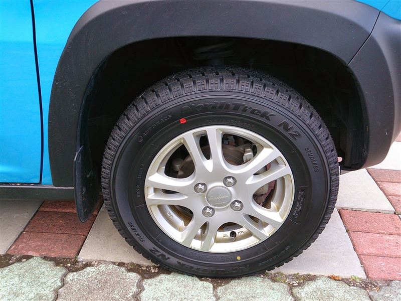 スズキハスラー J STYLEⅡターボ、4WD インチダウンして外径UP！、フロント突き上げ対策※ダンロップ ルマン5プラス165 70-14 エクストリームＪ14×4.5 +43