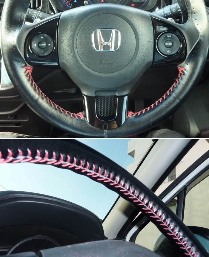 ステアリングホイール ハンドルカバー ステアリングホイールカバー DIY 縫製 通気性と滑り止め ユニバーサルレザー カーラップトリ Amazon自動車本革ハンドルカバー DIY縫製 針と糸付き 通気性 滑り止め ユニバーサル15インチ 車のステアリングホイールステッチラップ