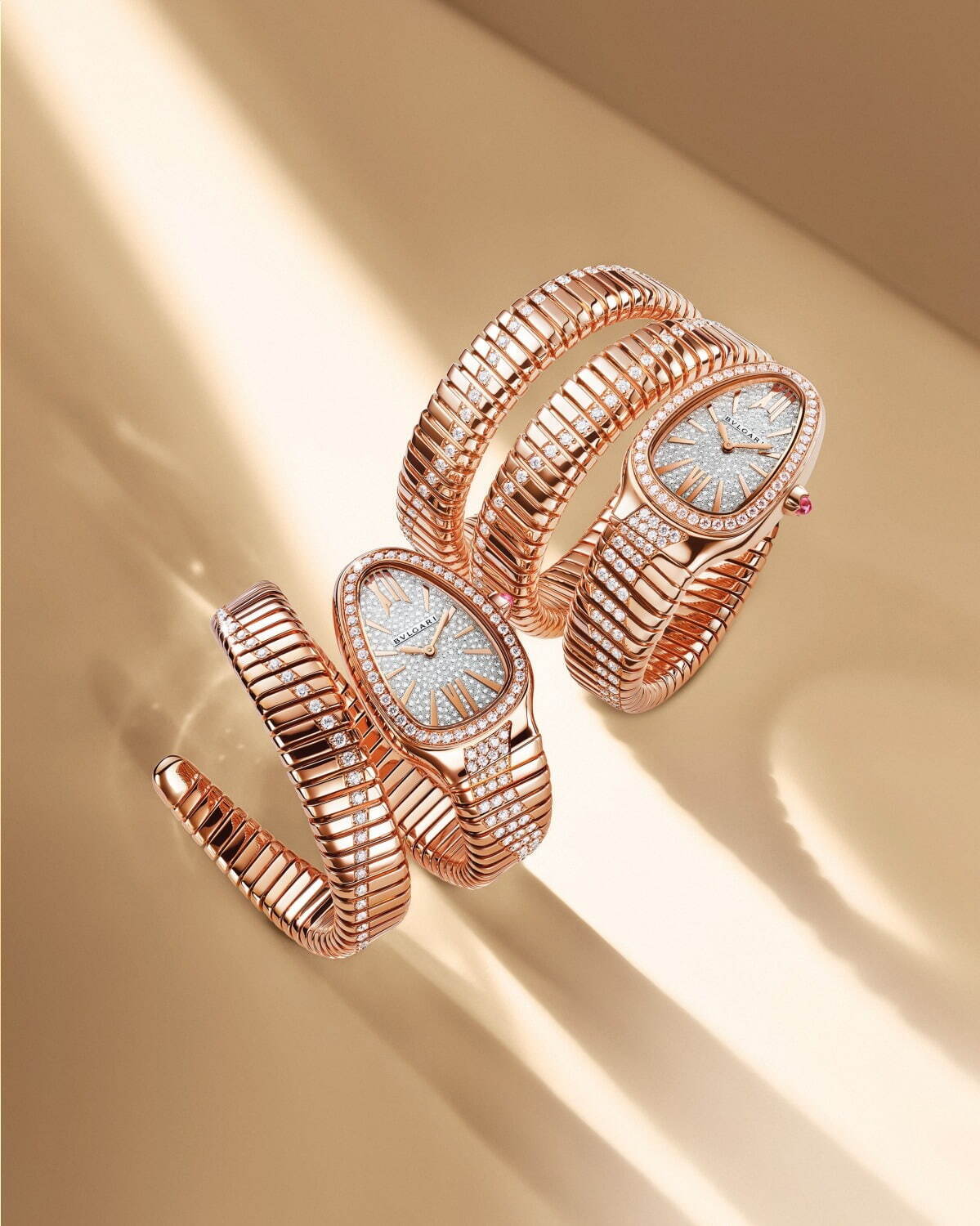 101789高価買取事例－ブルガリ セルペンティ 101789 ブラック ダブルスパイラル ダイヤモンド 蛇腹ストラップ ピンクゴールド蛇モチーフ 新品未使用 時計買取のピアゾ