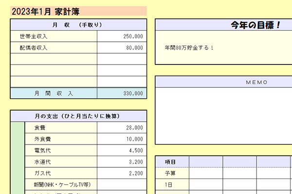 A4サイズ らくらく簡単！一人暮らしの方にもおすすめ！一カ月の家計簿無料テンプレート可愛いだらけ