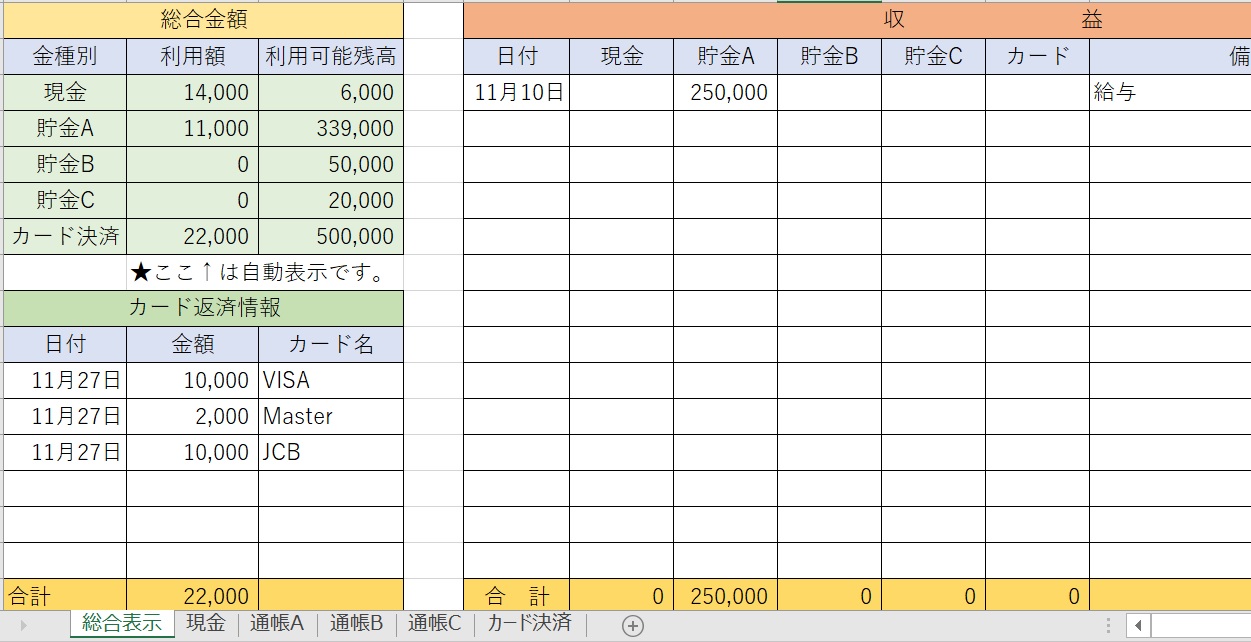 年間収支表 家計簿システム手帳リフィル テンプレート無料ダウンロードマイノート