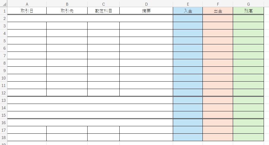 小口現金出納帳の作成手順、テンプレートNew Frontier