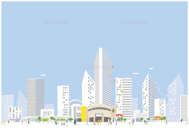 ビジネスマンのイラストとオフィス街のイラストマップ - AREA Business Area・UP-DOWN TOWN