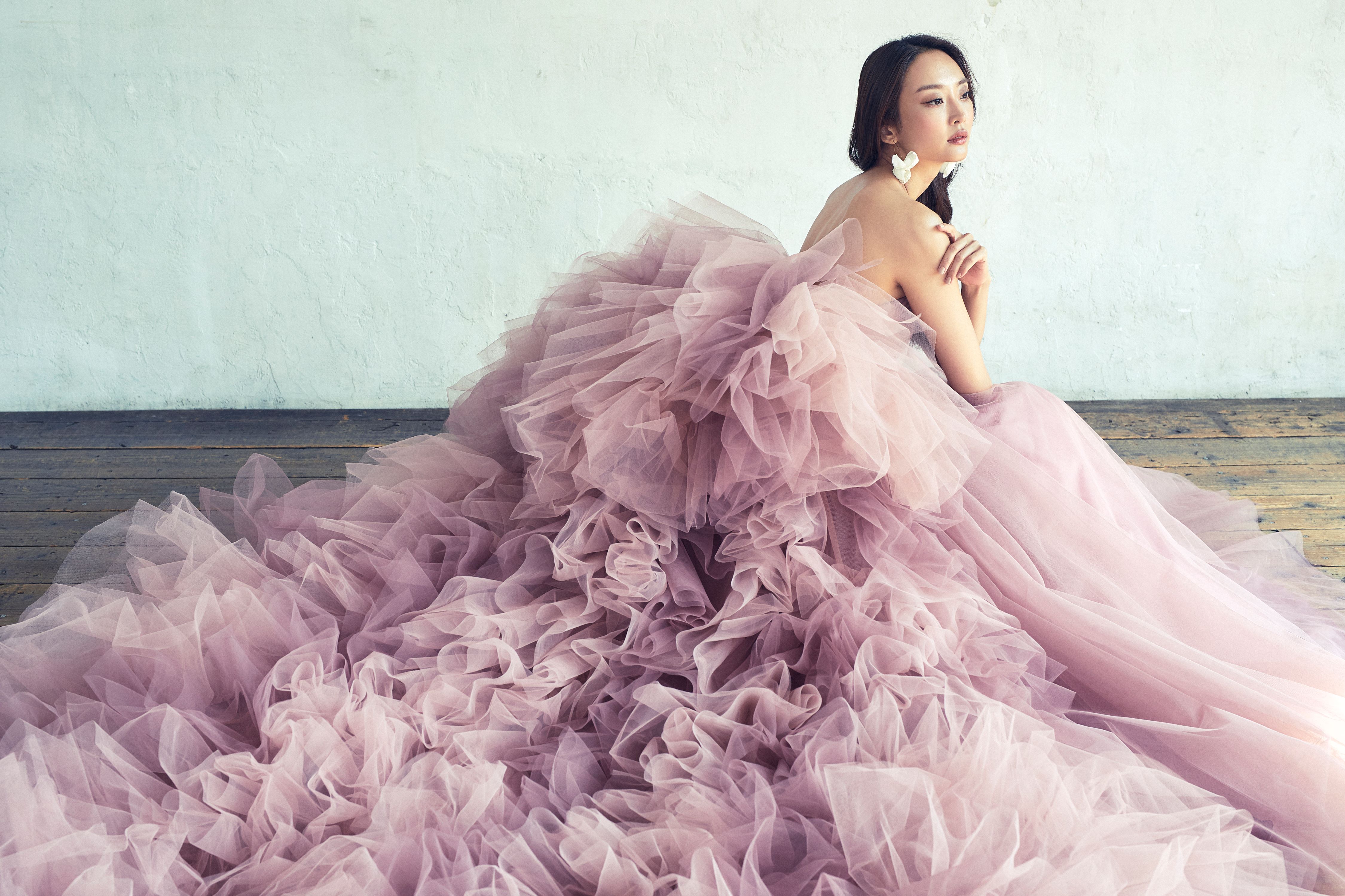 アクア・グラツィエ カラードレス ベビーピンク 9号 編み上げ仕様 ドレスブティック彩華