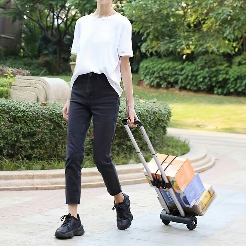 楽天市場 キャリーカート 折りたたみ式 軽量 荷物運び 伸縮式 耐荷重75Kg 4輪式 強力フック付き 折り畳み可能 コンパクト アウトドア 頑丈運搬 ゴミ捨て キャンプ : たまむら商店