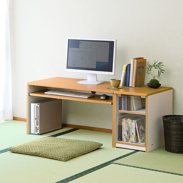 L字型ローデスク パソコンデスク 木製 座デスク コーナーデスク 高さ可変5段階 幅105cm 100-DESKL021M イス王国