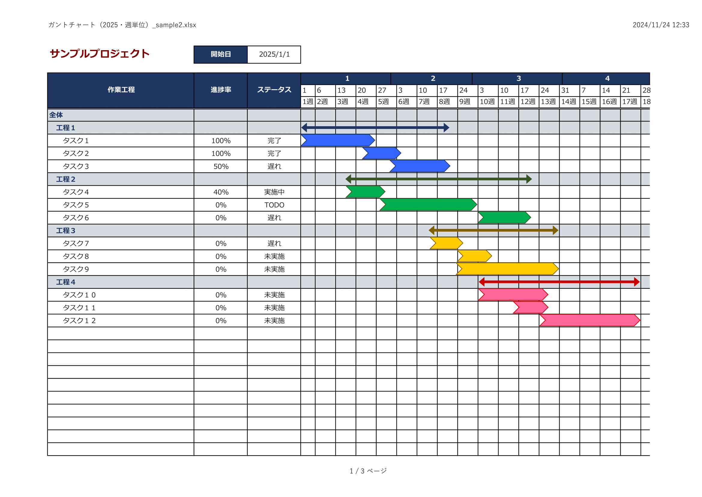 エクセルだけで作る！工程表 ガントチャート の作り方① - ExcelVBAオンライン学習サイト「タケモ塾」