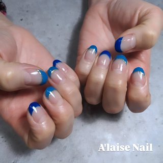 きれいめブルーの大人ネイル 青 水彩 ラメ 上品 シンプル オフィス ブライダル 結婚式 推し シェル 夏 ネイルチップ つけ爪E-nail♡通販 19166888Creema クリーマ
