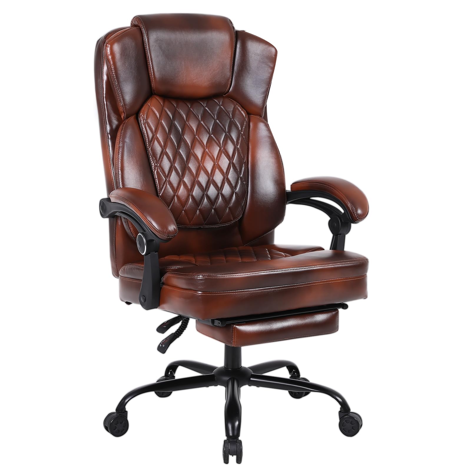 DDQQQ 頑張って社長椅子 ハイバック オフィスチェア リクライニング ランバーサポート付 足置き台付 耐荷重180kg グレ オフィスチェアリクライニング フットレスト付 ランバーサポート付 ロッキング機能 ハイバック 肘付き 高さ調節 メッシュ チェア 椅子 3 —公式