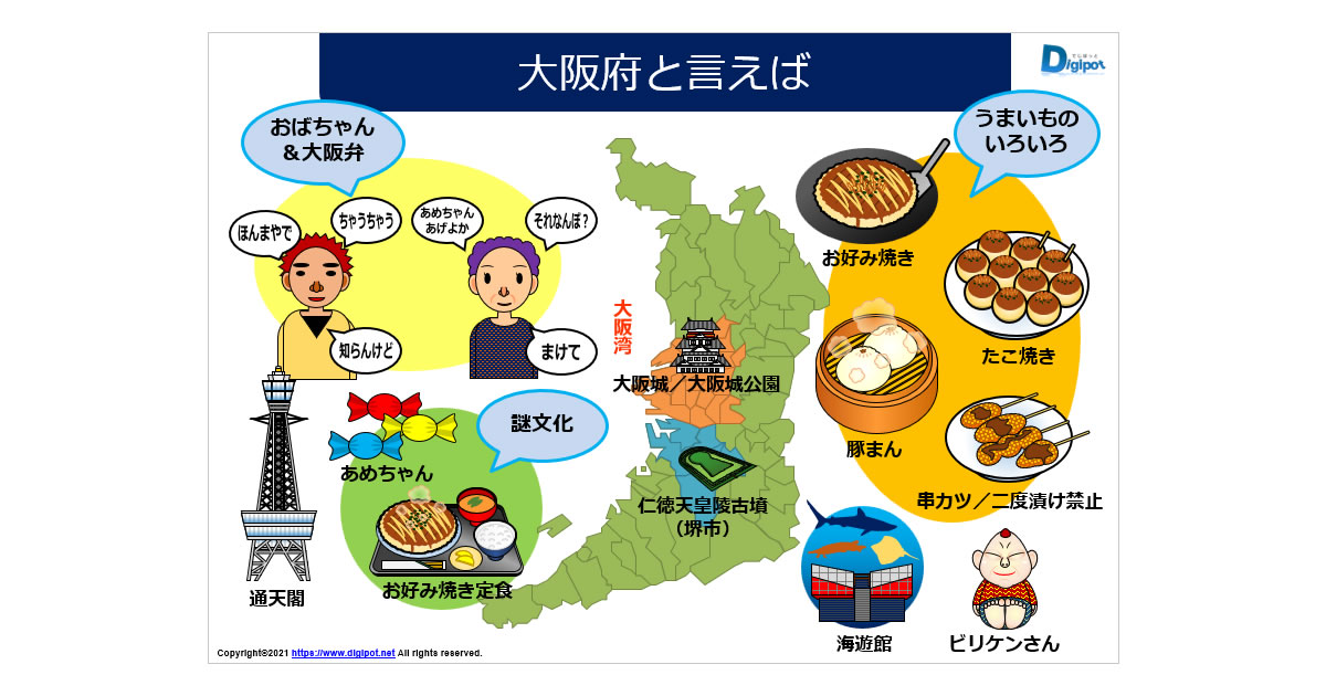 大阪の無料イラスト - たこ焼き・通天閣の地域素材 - チコデザ