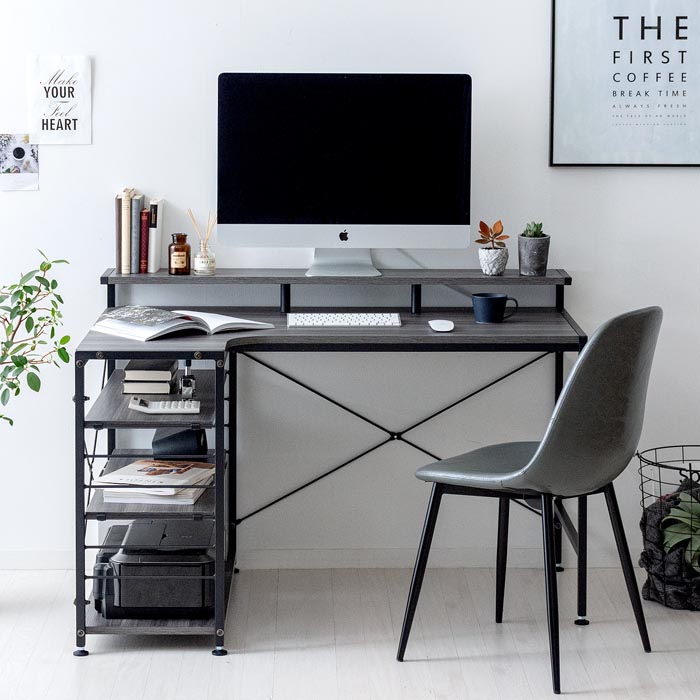 楽天市場 パソコンデスク l字型 120cm おしゃれ 机 PCデスク ワークデスク コーナーデスク ゲーミングデスク オフィスデスク 学習机 勉強机作業机 シンプル 北欧 収納 棚付き ラック付き ディスプレイ棚付き L字デスク 120cm幅 merrily メラリーデスク単体販売
