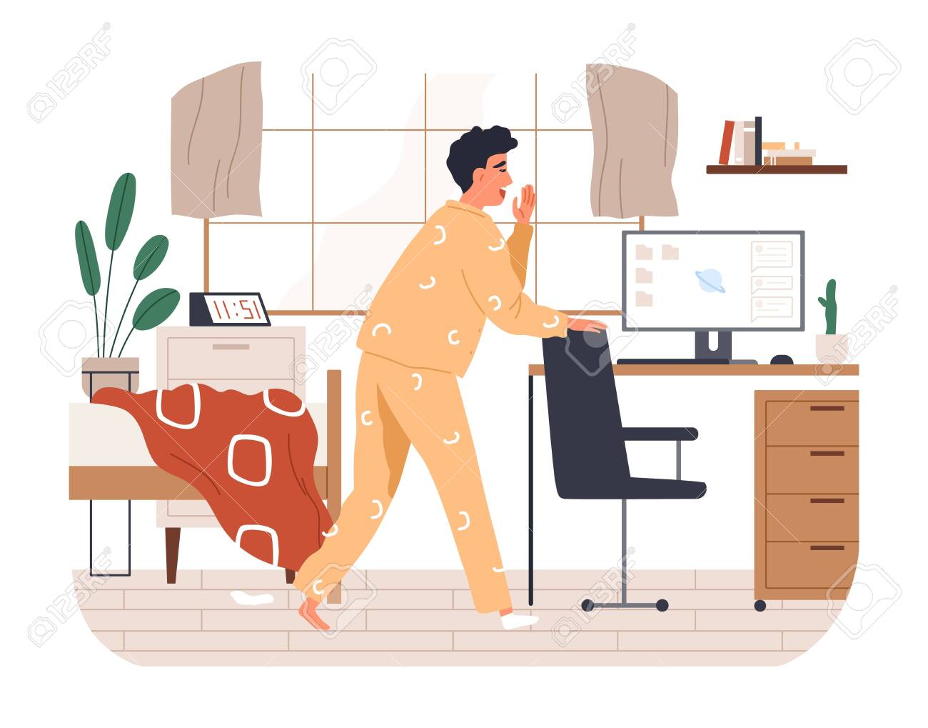 在宅ワークをする女性のイラスト - ONWAイラスト