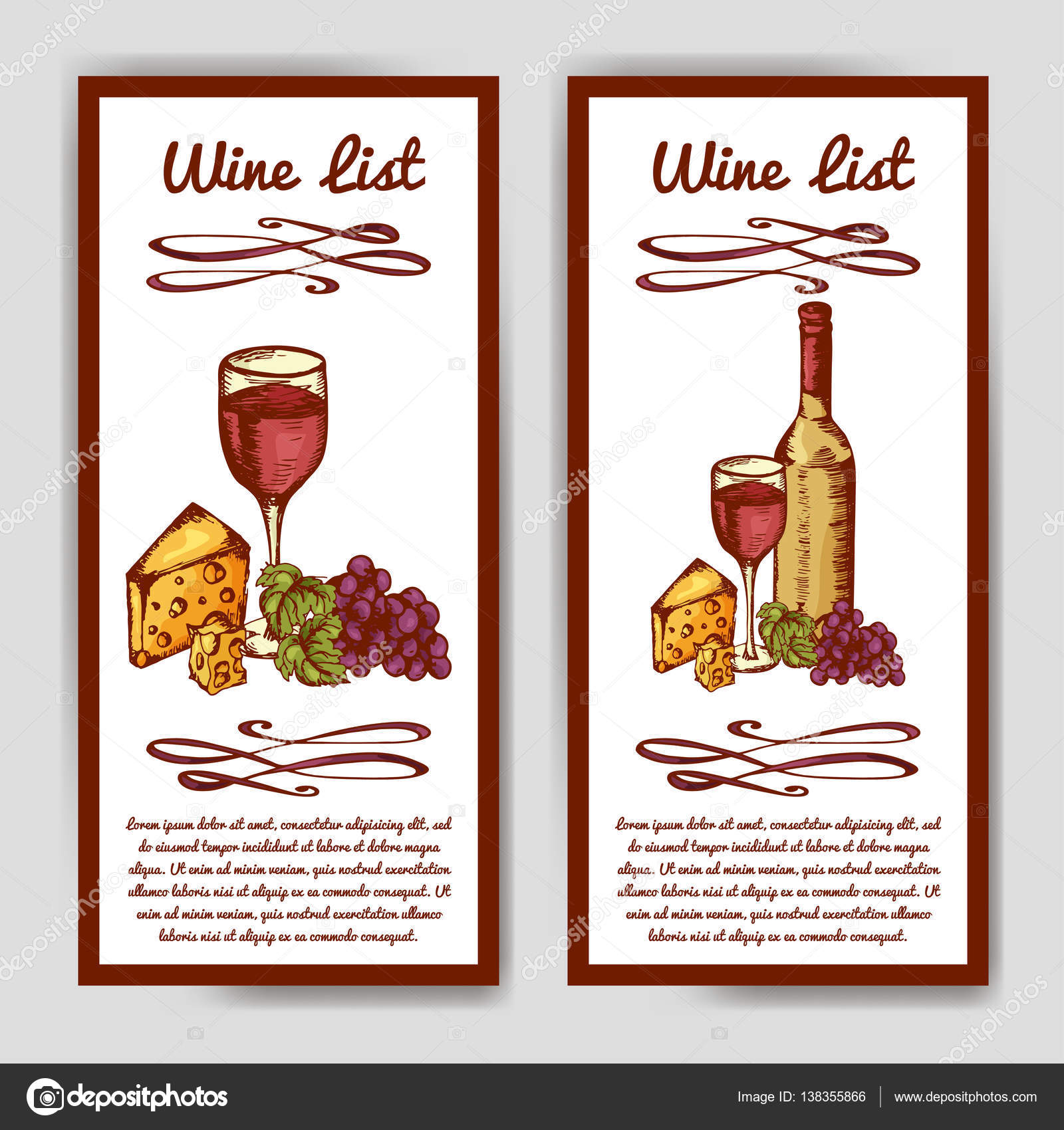 レストランやバーのワインリストのロゴをデザインする ベクターイラストテンプレート素材PSDダウンロード