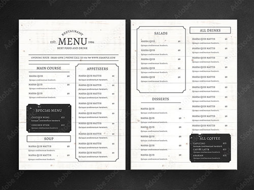 無料メニューテンプレート – シンプルなカフェ向けのメニューデザイン レンガASOBOAD