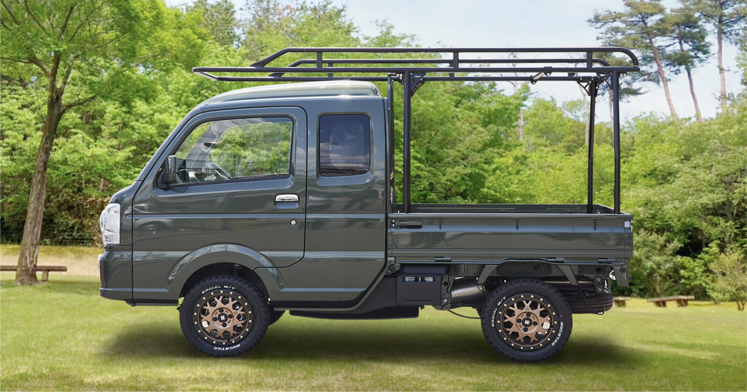 自作ハードカーゴキャリア風 社用軽トラに取付ました！ 上に4×8載ります！ ゲート延長で７尺脚立平積み可！アクティトラックhonda acty荷台キャンプ名工 繁 作荷台カスタムサインスタジオリーフsignstudioREEF