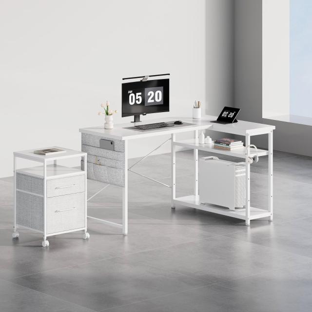 L字デスク 120cm幅 グレー ディスプレイ棚 大容量棚付き 120cm幅タイプL