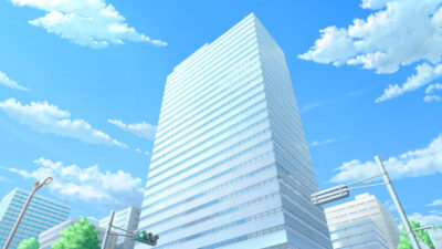 ビジネス街高層ビルオフィス街都市風景繁華街タウン白バック - 不動産イラスト住宅・人物フリー素材