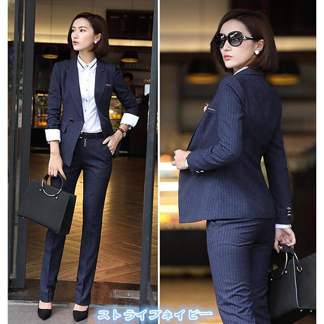 ストライプスーツ レディース 大きいサイズ 通勤 事務服 就活 就職活動 面接 仕事着 フォーマル 上下セット 長袖 オフィス ビジネス 事務服 制服おしゃれ ネイビー 黒 大きいサイズ S M L 2L 3L 4L 5L 6L dp129t2t2m3発表会ドレス Happysunny