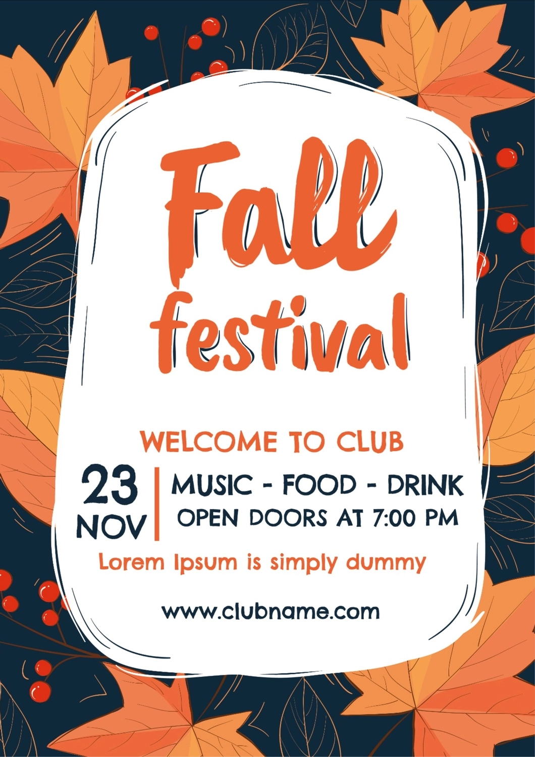 秋のイベント 紅葉と南天の無料ポスターテンプレート 3160 - デザインAC