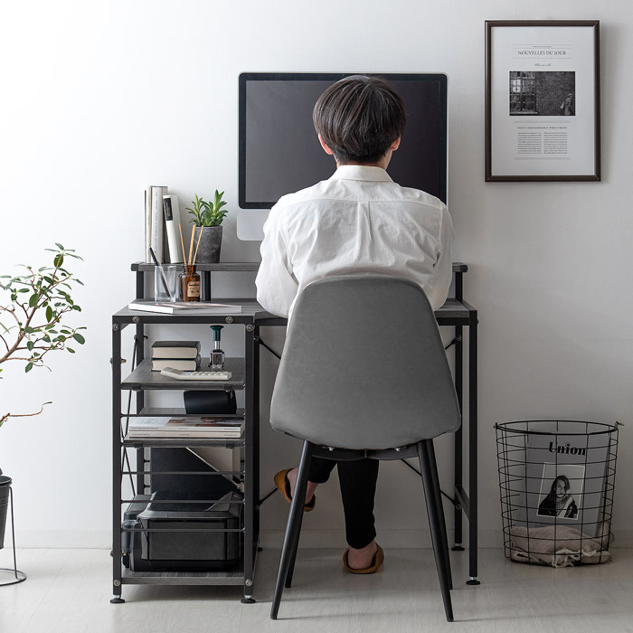 L字デスク 120cm幅 グレー ディスプレイ棚 大容量棚付き 120cm幅タイプL