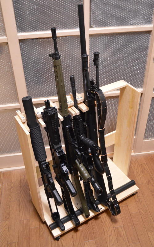 WOODWORKS ガンラック ５丁掛色：ナチュラル木製 日本製ライフルスタンド サバゲー エアガン 電動ガン ガスガン 収納