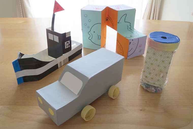 牛乳パックで貯金箱 2段風車 」を作る - 手作りでおもちゃを作ろう