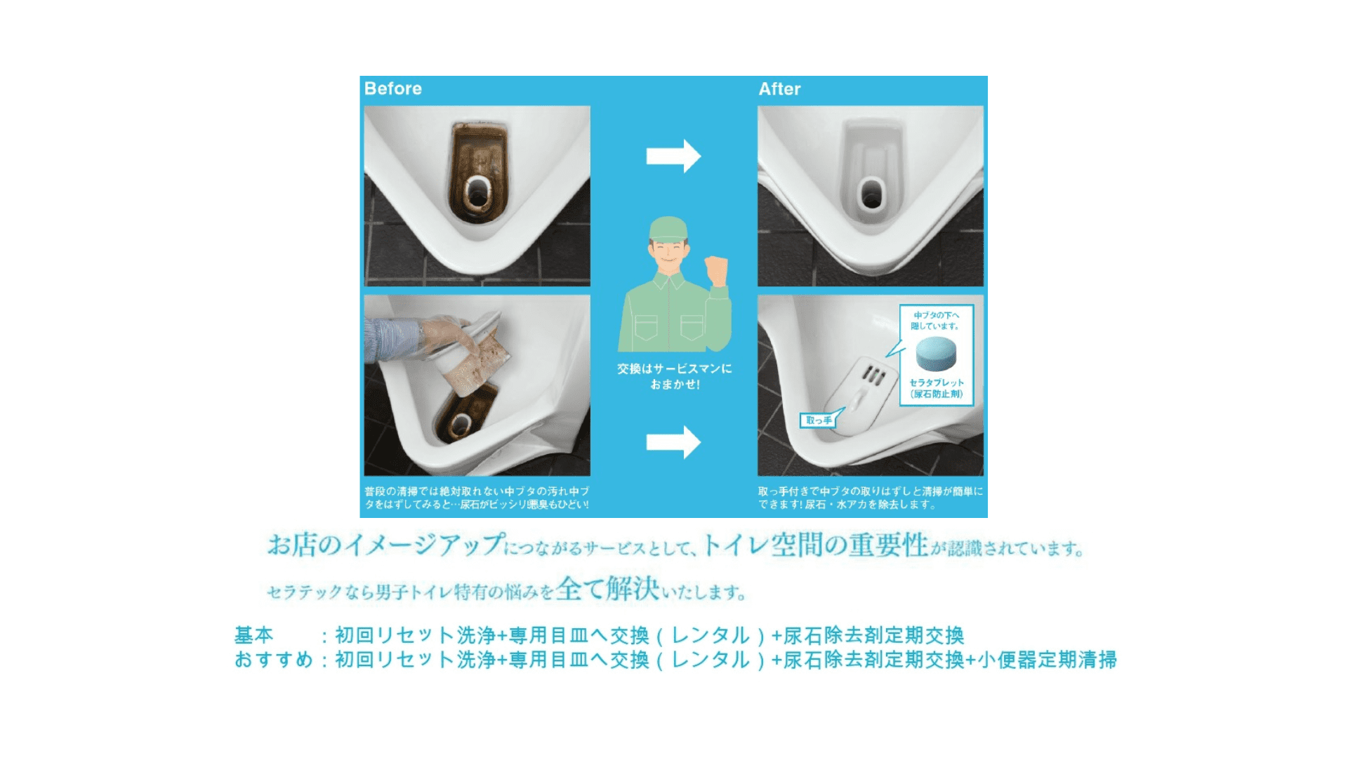 男子トイレ小便器の日常清掃