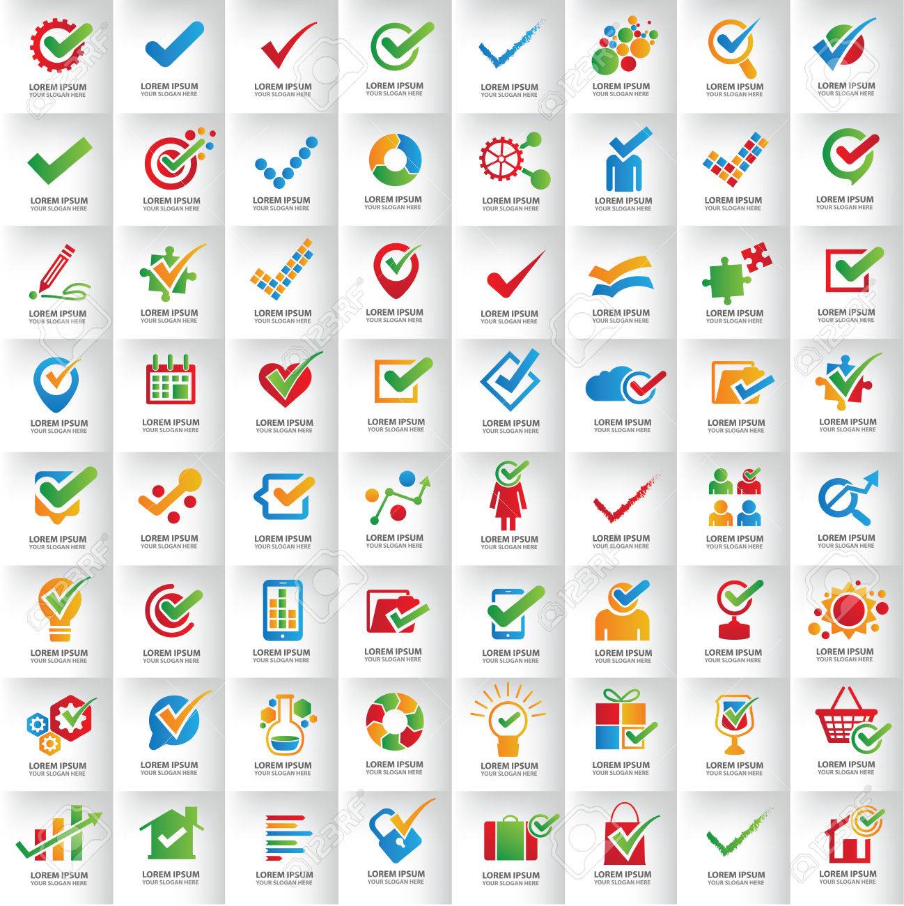 使用可能なビジネス ロゴ セット、多くチェック マークのロゴのテンプレート デザイン、きれいなベクトルのイラスト素材・ベクター Image47591107