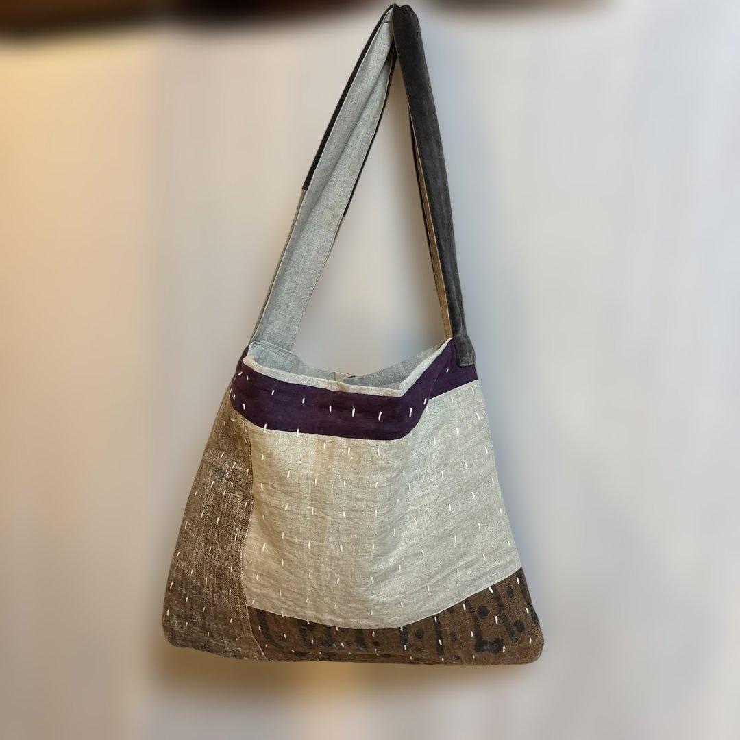 ハンドメイド パッチワーク ショルダーバッグ グレー系