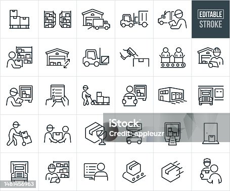 商品配送仕分け保管とフォークリフト操作の効率的な倉庫物流ベクトルイラスト ベクター, 工業用, インテリア, パレットイラスト画像、PNGフリー素材の、ロイヤリティフリ