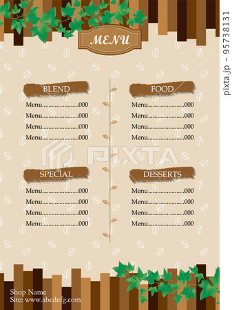 コーヒーメニューデザインテンプレートチラシバーまたは喫茶店のロゴカップシンボルとカフェ。Premiumベクトル素材