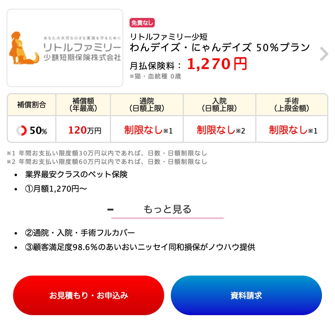 リトルファミリー わんデイズ・にゃんデイズ のペット保険・動物保険ご紹介リトルファミリー少額短期保険株式会社