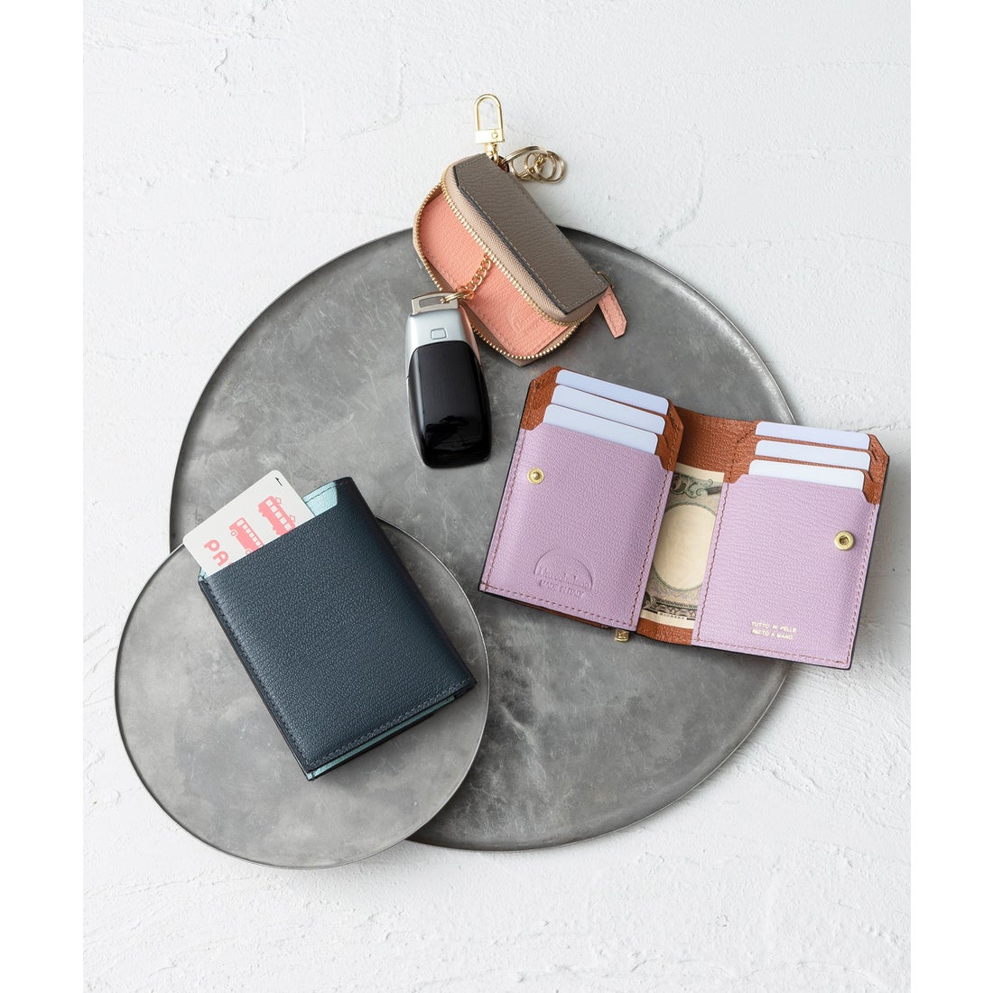 L'arcobaleno ラルコバレーノ スマートウォレット SMART MINI WALLET ミニ財布 マルチケース 本革 LA354GTWHITE GRAYL'arcobaleno菅原靴店