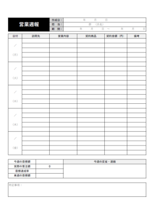 A4・1枚 Excelで作る営業月報 報告書 bizocean ビズオーシャン