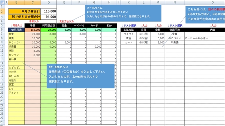 横型で見やすい！1週間毎のイラスト入り家計簿「Excel・Word」で簡単編集！PDF・JPGで手書き対応無料テンプレートTemplateBox