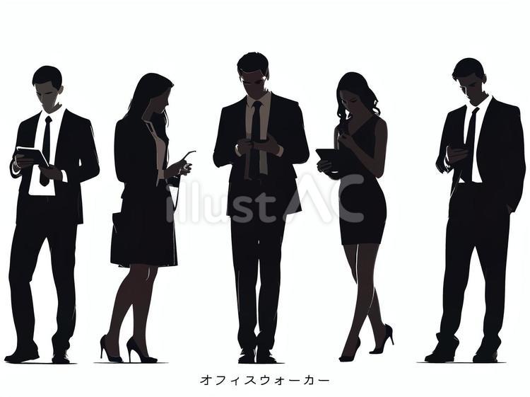 新社会人シルエット4：イラスト無料