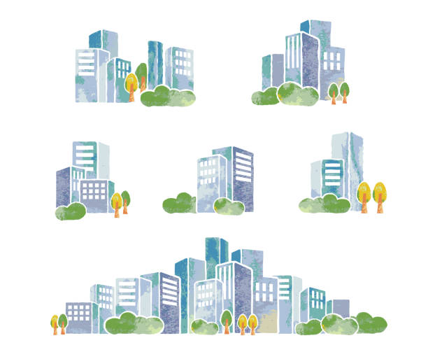 オフィス街に立つビジネスマン - ビジネス人物無料イラスト素材