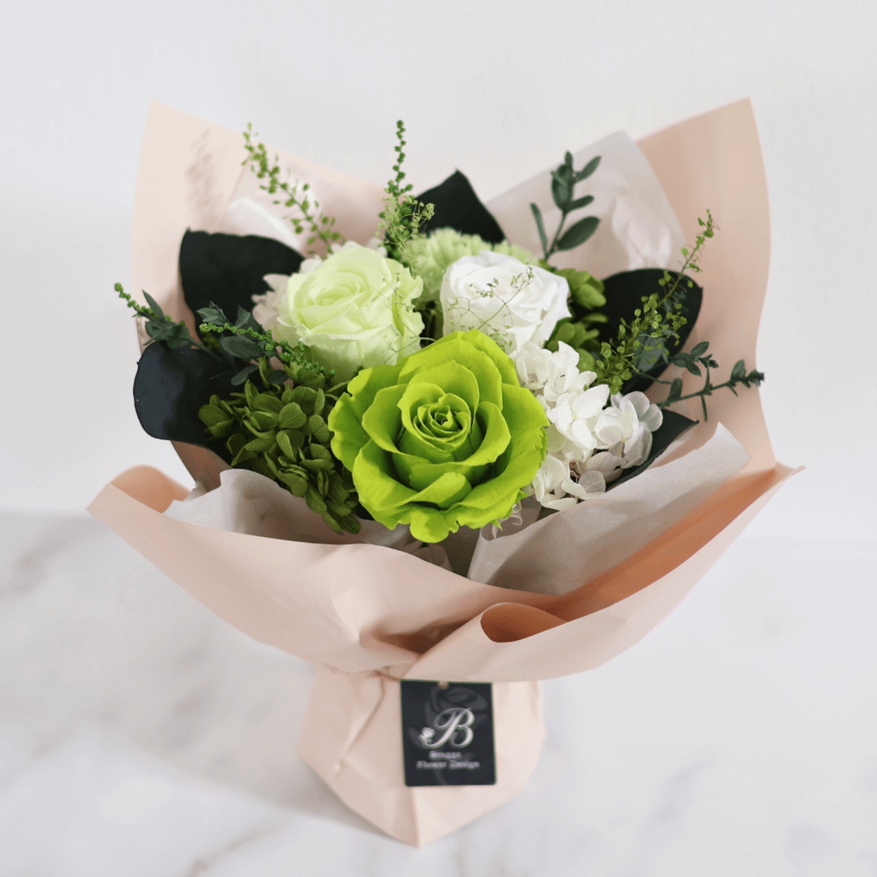 両親への贈呈品 ドライ・プリザーブドフラワー花束の両面クリア スクエアボックス Mサイズ 感謝状mille la chouetteミルラシュエット