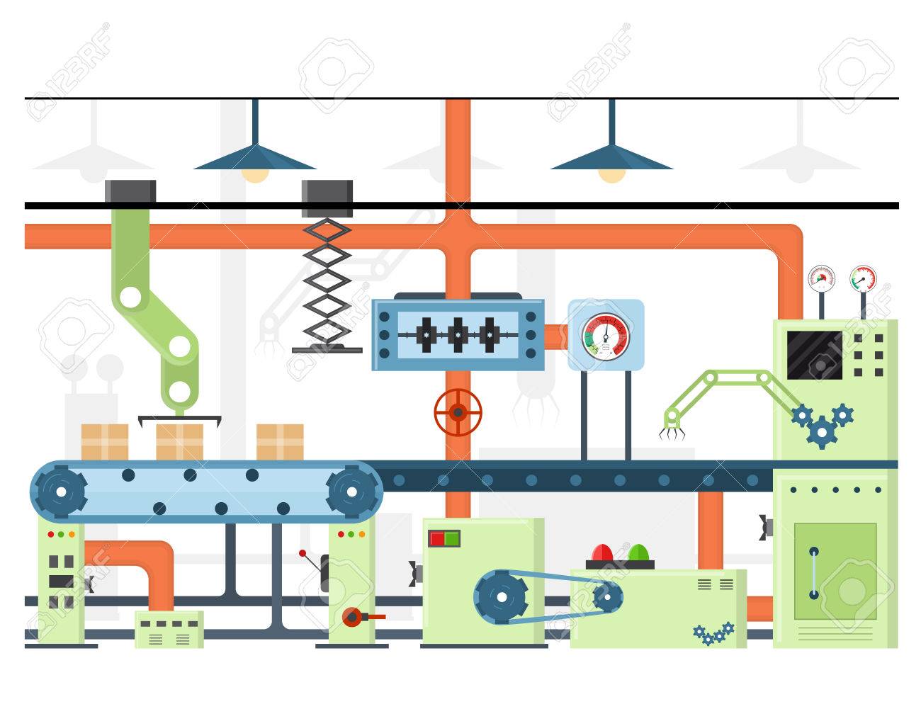 車の組立ラインのイラスト無料ベクトル素材